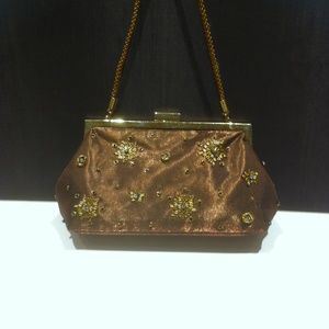 GOLDEN SATIN BEADED PURSE